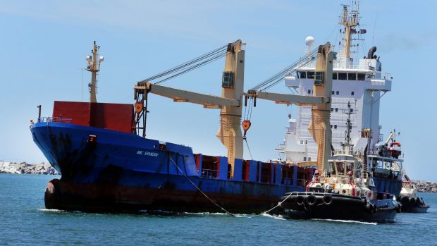 The BBC Shanghai arrives at Port Kembla Harbour.